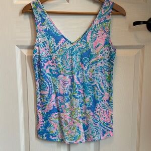 Lilly Pulitzer XS Sleeveless V-Neck Printed Tank Top - Blue/Pink